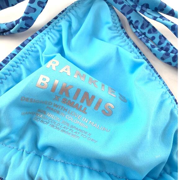 Frankies Bikinis Cobalt Cheetah Mikayla Micro Triangle Bikini Top Size XS - Picture 8 of 14